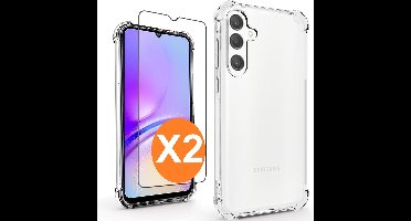 Hoesje Geschikt voor Samsung Galaxy A55 5G hoesje transparant Anti Shock silicone hoesje met 2 Pack Screenprotector tempered glass