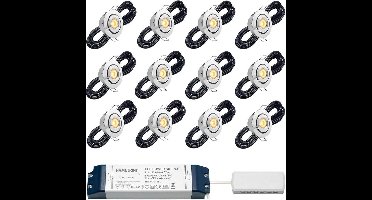LED veranda inbouwspots Toledo bas inclusief trafo - 3W / dimbaar / kantelbaar / inbouwspot / terrasoverkapping / overkapping / warm wit / rond / 230V / IP44 / set van 12 stuks