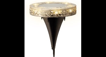 Lumineo Grondspot solar tuinverlichting - mozaiek - grijs - D12 x H13 cm - prikspot