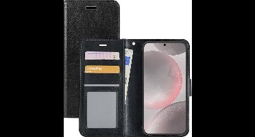 Hoesje - Met Pasjeshouder - Geschikt voor Samsung Galaxy S24 - Luxe Bookcase Portemonee - Flip Case - Kunstleer Book Case - Flipcase - Book Cover - Walletcase - Portemonneehoes - Zwart