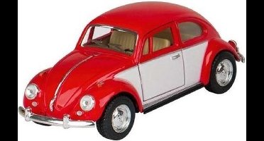 Modelauto Volkswagen Kever two-tone rood/wit 13 cm - speelgoed auto schaalmodel - miniatuur model