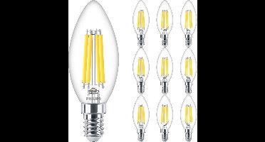 PHILIPS - LED Lamp E14 10 Pack - MASTER Value LEDcandle E14 Filament Helder 3.4W 470lm - 927 Zeer Warm Wit 2700K - Beste Kleurweergave - Dimbaar | Vervangt 40W