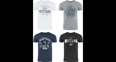 Mustang Heren T-Shirt 4-pack Mustang heren-T-shirt regular fit Veelkleurig 6XL Ronde Hals Volwassenen Opdruk Print Shirts