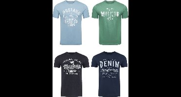 Mustang Heren T-Shirt 4-pack Mustang heren-T-shirt regular fit Veelkleurig 3XL Ronde Hals Volwassenen Opdruk Print Shirts