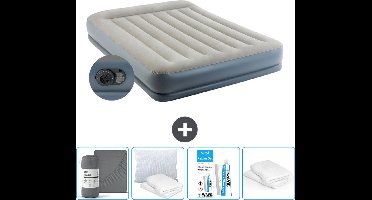 Intex Luchtbed - 2-Persoons - 152 x 203 x 30 cm - Grijs - Inclusief pomp - Hoeslaken - Kussen - Reparatieset en Kussenbeschermer