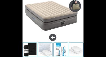 Intex Luchtbed - 2-Persoons - 152 x 203 x 51 cm - Grijs - Inclusief pomp - Hoeslaken - Kussen - Reparatieset en Kussenbeschermer