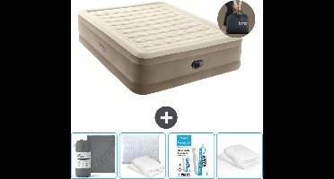 Intex Luchtbed - 2-Persoons - 152 x 203 x 46 cm - Beige - Inclusief pomp - Hoeslaken - Kussen - Reparatieset en Kussenbeschermer