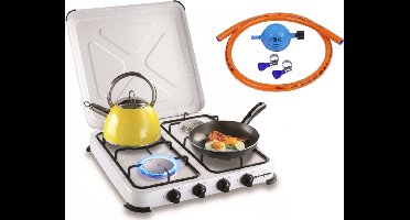 Kemper | Gaskooktoestel Set / Campingkookset met 4 Kookzones - Incl. installatiesetje
