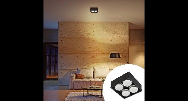 LED's Light Cube LED Plafondlamp - 4 lichtpunten - Draaibaar licht - Staal - 20 x 20 cm - Zwart - Gx53 ledlamp - Plafonniere - Plafonnieres - Plafoniere slaapkamer - Plafondlampen - Badkamerlamp - Plafond lamp