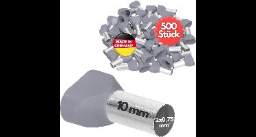 500 stuks Kalitec AET07510GR dubbele adereindhulzen geïsoleerd 2x0,75mm² 10mm lang grijs I Made in Germany I Industriële kwaliteit
