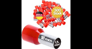 500 stuks Kalitec AE1518RT adereindhulzen geïsoleerd 1,5 mm² 18 mm lang rood I Made in Germany I Industriële kwaliteit