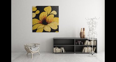 Vierkant Canvas Schilderij - Gele Bloemen - Wanddecoratie - Op Canvas - 100x100x2 cm