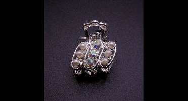 Haarklem metaal klein tas schuin met parel + gekleurde diamanten - Communie