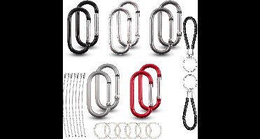 10-Delig 50mm Karabijnhaken Set met Sleutelringen - Carabijn Sleutelhangers - Musketonhaak - Musketon D-vorm Carabiner - Grote Karabijn haak - Karabijnsluitingen en ringetjes - Aluminium Carabijnhaak