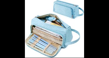 *** Compacte blauwe pennenetui met grote capaciteit en 2 vakken - ideaal voor school, kantoor en onderweg - van Heble® ***