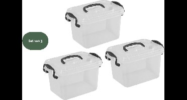 BRASQ Opbergbox 11 Liter - Set van 3 - Plastic Opbergbox - Transparant - Opbergbak - Opbergdoos met deksel