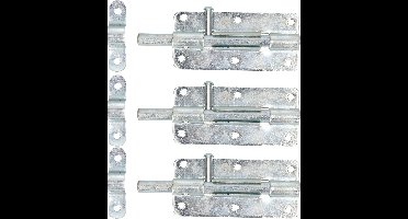 Deltafix schuifslot/plaatgrendel - 3x - 10 x 5cm - verzinkt staal - deur - schutting - hek