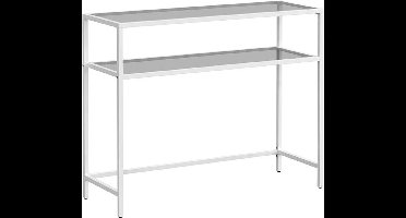 Consoletafel met 2 planken - consoletafelblad van gehard glas - 100 x 35 x 80 cm - Parelwit-Leigrijs