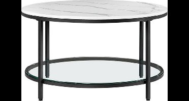 Salontafel met 2 planken voor de woonkamer - 80 x 44,5 cm (Ø x H) - Witte Marmerlook, Zwart Frame