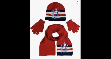 Minnie Mouse winterset - muts / sjaal / handschoenen - rood/blauw - maat 52 cm
