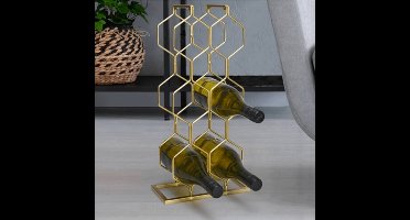 Home&Styling Wijnrek voor 8 flessen metaal goudkleurig