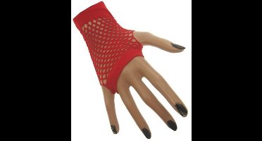 6x Paar Nethandschoen kort vingerloos Rood - Carnaval Feest Verkleden Party Fluor Kleur