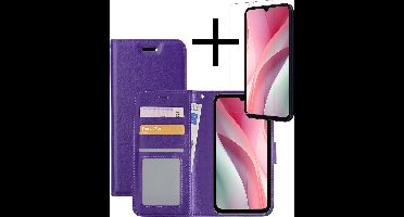 Hoesje - Met Screenprotector - Geschikt voor Samsung Galaxy A15 - Luxe Pasjeshouder - Bookcase Portemonee - Flip Case - Kunstleer Book Case - Flipcase - Book Cover - Walletcase - Portemonneehoes - Paars