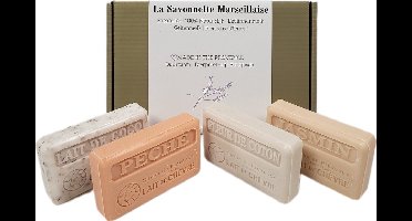 Geitenmelk cadeauset: Kokosmelk scrub – Perzik – Fleur de coton – Jasmijn - valentijn cadeau voor haar - verzorgende zepen