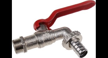 UNIVERSEEL - KOGELLAGERKRAAN / GECHROMEERDE DUBBELDIENST BOLKRAAN MET RODE HENDEL -