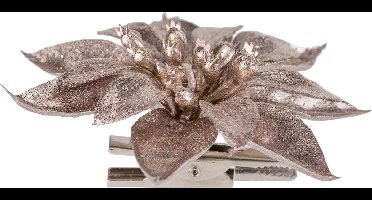 1x stuks decoratie bloemen kerststerren roze glitter op clip 9 cm - Decoratiebloemen/kerstboomversiering
