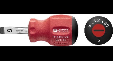 PB Swiss Tools Stubby Schroevendraaier Plat 6,5x1x30mm SwissGrip