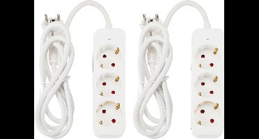 FX tools Stekkerdoos 3- 2x -voudig - met randaarde - wit - snoer van 140 cm - stekkerdozen