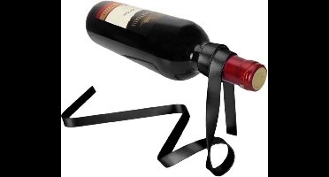 Megatopper - Lint Wijnfleshouder - Zwevende Fleshouder - Optische Illusie - Lint Design - Geschikt voor Iedere Fles - Origineel Cadeau - 38 × 12,5 × 15 cm - Zwart