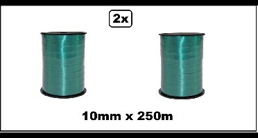 2x Krullint groen 10mm x 250meter - krul lint thema feest decoratie kado kado gold verjaardag