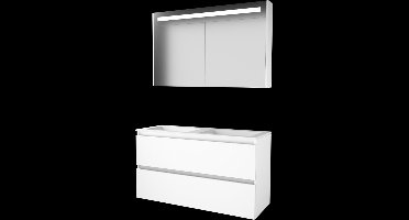 Basic Premium 46 badmeubelset met spiegelkast met geïntegreerde LED verlichting, greeploze onderkast met 2 lades en acryl wastafel zonder kraangaten