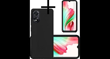 Hoesje - Met Screenprotector - Geschikt voor OPPO A18 - Sterk & Shockproof - Back Cover - Siliconen Case - Telefoon Hoes - Zwart