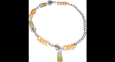 Ketting met diverse schakels en patronen zilver-oranje-transparant