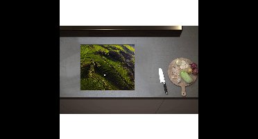 Inductieplaat Beschermer - Bovenaanzicht van de Rijstvelden in Indonesië - 59x50 cm - 2 mm Dik - Inductie Beschermer - Bescherming Inductiekookplaat - Kookplaat Beschermer van Zwart Vinyl