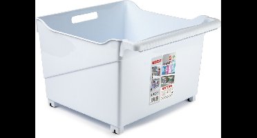 Plasticforte opberg Trolley Container - wit - op wieltjes - L39 x B38 x H26 cm - kunststof - opslag box/bak - 38 liter