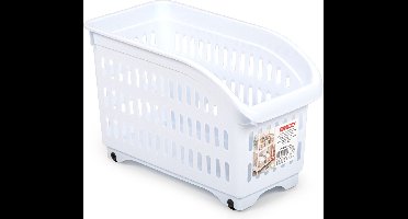 Plasticforte opberg Trolley Container - wit - op wieltjes - L30 x B15 x H18 cm - kunststof - opslag box/bak - 8 liter