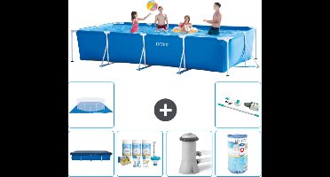 Intex Rechthoekig Frame Zwembad - 450 x 220 x 84 cm - Blauw - Inclusief Afdekzeil - Onderhoudspakket - Zwembadfilterpomp - Filter - Grondzeil - Stofzuiger