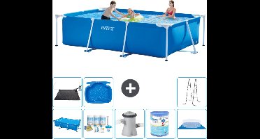 Intex Rechthoekig Frame Zwembad - 300 x 200 x 75 cm - Blauw - Inclusief Solarzeil - Onderhoudspakket - Zwembadfilterpomp - Filter - Grondzeil - Solar Mat - Ladder - Voetenbad