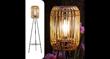 Gadgy Solar Tuinverlichting Staande Lamp Terras - Buitenlamp Zonne Energie Balkon & Tuin - Driepoot Tuinlamp Led Buiten met USB-aansluiting - Tuinverlichting op Zonneenergie - Lantaarn voor Buiten Verlichting - Tuinlampen - Rattan