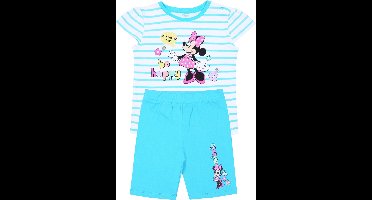 Wit en turkoois gestreept meisjessetje: Minnie Mouse Disney T-shirt + korte broek