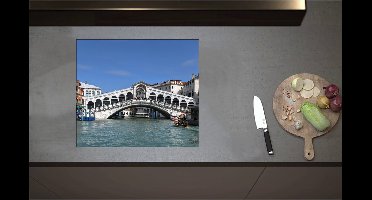 Inductieplaat Beschermer - Blauwe Lucht boven Rialto Brug in Venetië, Italië - 59x52 cm - 2 mm Dik - Inductie Beschermer - Bescherming Inductiekookplaat - Kookplaat Beschermer van Zwart Vinyl
