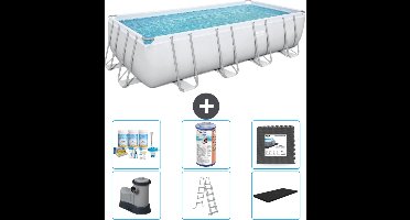 Bestway Rechthoekig Power Steel Zwembad - 549 x 274 x 122 - Grijs - Inclusief Pomp - Ladder - Afdekzeil Onderhoudspakket - Filter - Vloertegels
