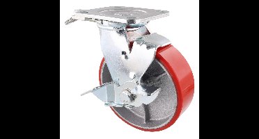 WAGNER Profi zwaarlastwiel - DIRECTION LOCK 3in1 - zwenkwiel & bokwiel, gietijzer- zilver/rood, met zacht loopvlak, 2injectoren, geremd, diameter Ø 150 mm, max. belasting 400 kg - 04011501