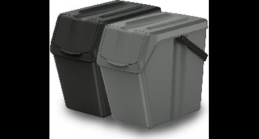 Keden Afvalbak/emmer set van 2x - afval scheiden - zwart/grijs - 25L - afsluitbaar - 24 x 40 x 37 cm