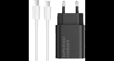 USB C Adapter - Snellader Geschikt voor Samsung Telefoon en Tablet - USB C naar USB C - 1 Meter - Oplaadkabel Wit - GaN Oplader - 30W Vermogen - Incl. USB C Kabel - Stekkerblok - Zwart