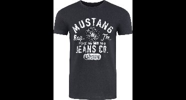 Mustang Heren T-Shirt Basic Print Tee regular fit Zwart M Ronde Hals Volwassenen Opdruk Print Shirts